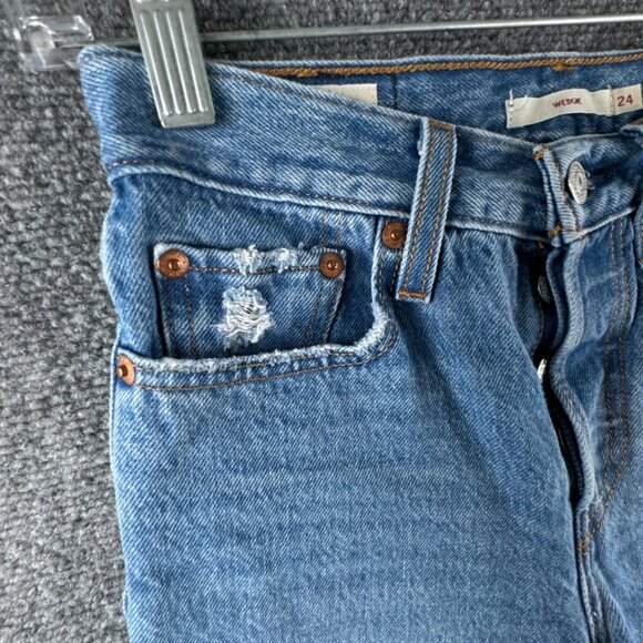 Levis Premium Big E Jeans Women 24 Wedgie Denim Button Fly Distressed Denim - Picture 6 of 16